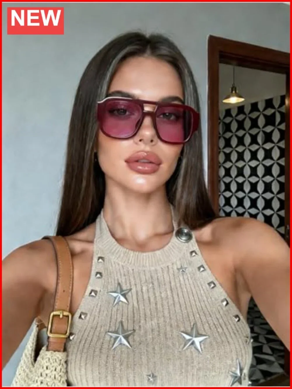 Retro Oversized Aviator Sunglasses Square Double Bridge UV400